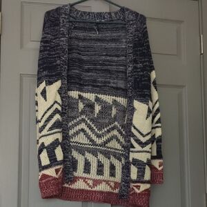 Charlotte Russe Blue and Cream Cardigan with Geometric Patterns